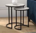 2 Pieces Nesting Tables Set Marble Sheet Top With Rode Iron Base Frame (Coffee table & Side Table). 