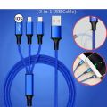 3 in 1 Multi Charging USB Type C Cable Lightning , Android / Iphone / Ipad - 1.2M -Blue. 