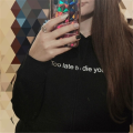 Too late to die black hoodie for women. 