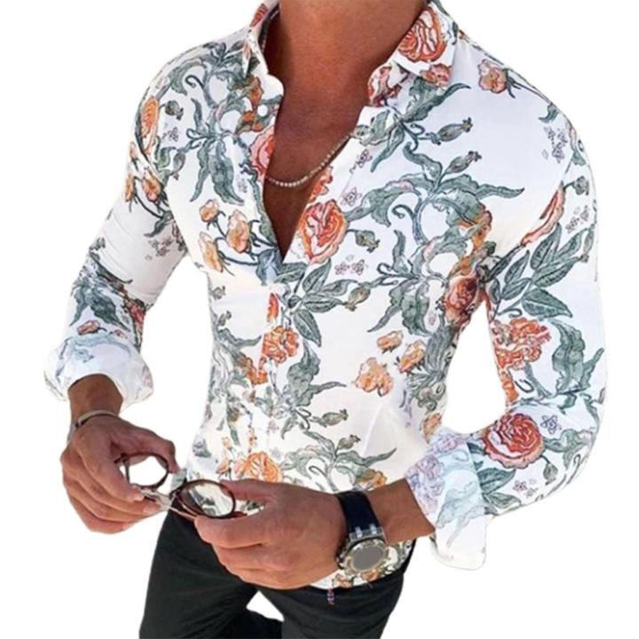 Green Home Men Shirt Sunflower Floral Print Single-breasted Men Shirt