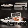 Diecast Tesla Cyber truck with Quad Bike and  Pickup Trailer RV Model Toy with Motorcycle 1/32. 