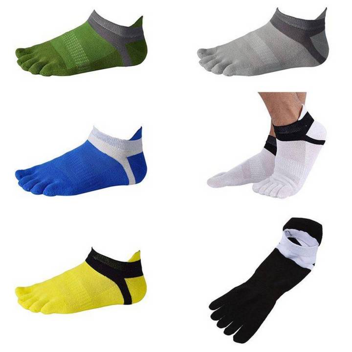 4 pair Toe socks No Show Five Finger Socks Cotton Athletic Running Socks For Men white+yellow+blue+black