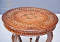Wooden Colour Full Inlay Polish Flower Side Table-Round Wooden Inlay Side Table-Beautifully Handcrafted Antique Inlay Bedside Table-Side Table for Home Decor Purpose-Customize. 
