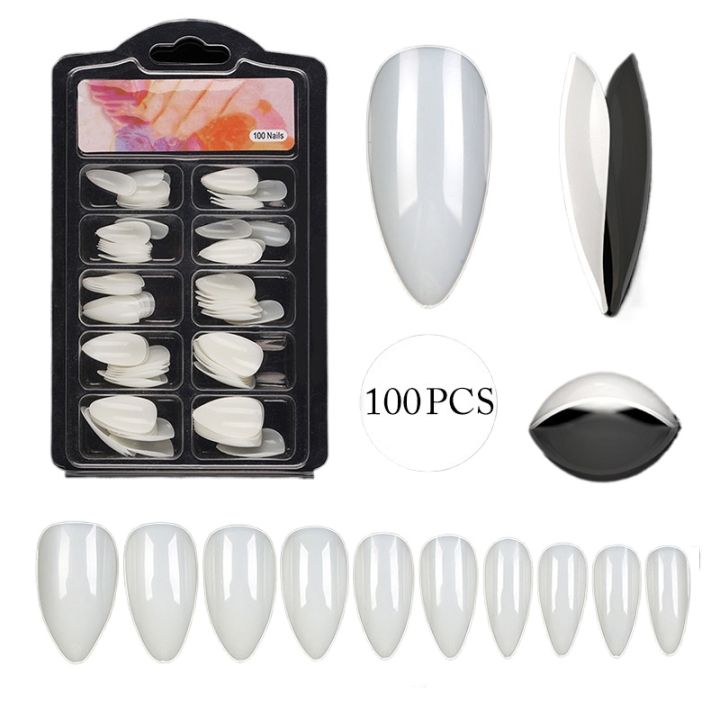 100 pcs Almond Shape Nails, For Girls, Artificial Nails, Beautiful Fancy Nails Fake Nails, Acrylic Nails Nails Kit 100 pcs Set Transparent & Natural False Nail
