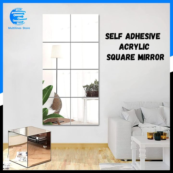 Self Adhesive Acrylic Mirror Square Shape, Flexible Plastic Mirror Sheets Wall Stickers, Frameless Small Wall Mirror, Non GLass Mirror, Wall mounted Sticky Mirror Gym Mirror