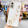 For Xiaomi Redmi Note 11 Back Cover with Love Heart Wristband Chain Fashion Shiny Bracelet Square Bumper Camera Lens Protection Soft Silicone Protective Case. 