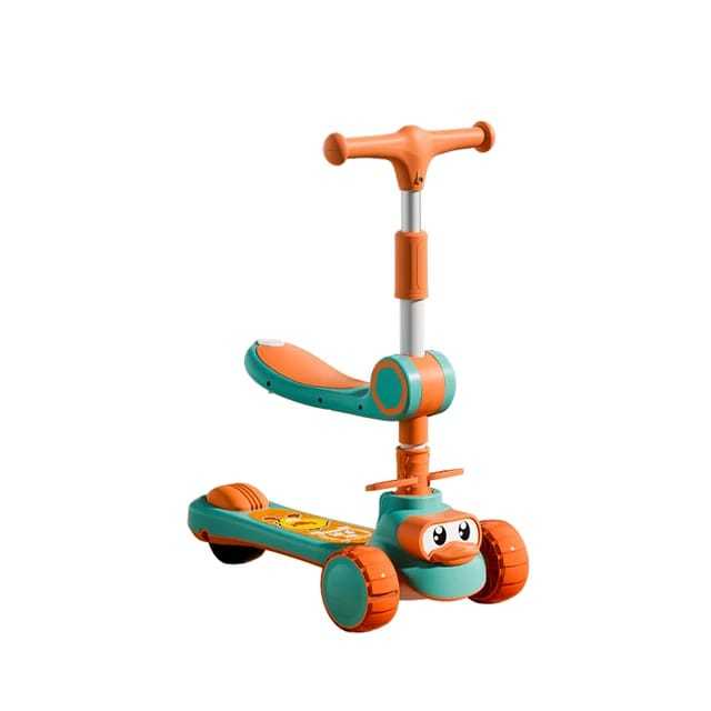 Two-in-one Children's Scooter Can Sit And Ride Foldable 3 Wheel Scooter for Kids Ages 3-12, Adjustable Height Kids Scooter with Light-up Wheels and Non-Slip Deck, Flexible and Foldable Scooter Removable Seat, Outdoor Activities For Boys Girls Green. |