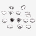 15Pcs/Set Alloy Silver Black Stone Party Anillo/Crown Elephant Wedding Anniversary Rings For Girls / Variety Ladies. 