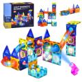 75 PCS Magnetic Tiles Building Blocks Set 3D Magnetic Toys with Lights for Kids, Colorful Magnetic Marble Run Balls Educational Toys for Children 3 Years Up, STEM Birthday Gifts. 