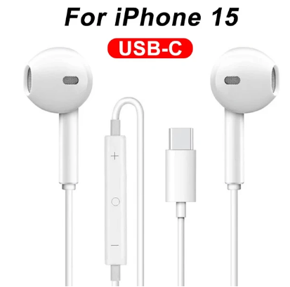 Original Headphones For Apple iPhone 15 Pro Max Handfree USB C Headphones Wired Type-C Earbuds for IPhone 15 15 Pro Max 15 Plus in-Ear Earphones with Mic Bass Stereo Headset For iPad Samsung S21 S22 S23 Ultra Vivo Xiaomi USB-C Earphones