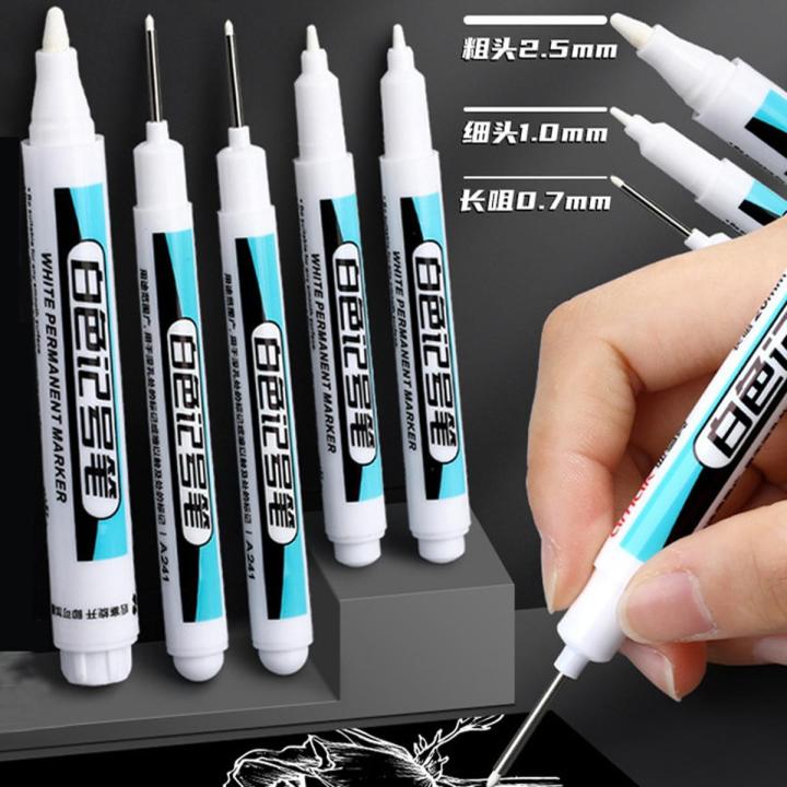 【HOT】 Haile Permanent Oily Ink White Paint Marker Pens Waterproof Plastic Gel Pen Writing Drawing DIY Graffiti Pen Stationery Notebook