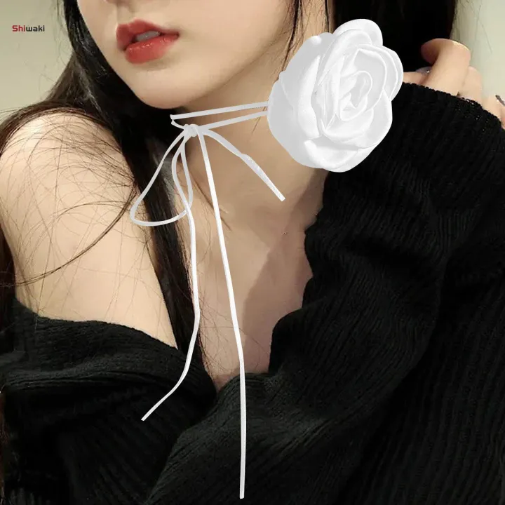 Flower%20Lace%20up%20Necklace%20Dress%20Jewelry%20Floral%20Choker%20White%20-%20Image%203