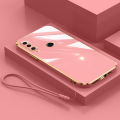 For Huawei P30 Lite Cover with Wrist Strap Fashion Shiny Plating Square Bumper Girls Phone Case Soft TPU Silicone Shockproof Protective Back Cover. 