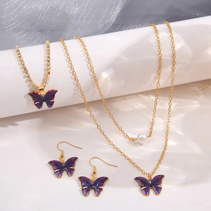 4PCS%20Jewelry%20Set%20for%20Girls%20Butterfly%20Necklace%20Earrings%20Bracelet%20Jewelry%20for%20Women,%20Oil%20Drop%20Chain%20Pendant%20Female%20Gifts%20-%20Image%204