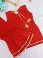 Fashion Brilliance - PLAN SUMMER COTTON RED COLOR BABY GIRL KURTA SHARRARA , UNIQUE & ELEGENT QUALITY OUTIF FOR BABY GIRLS. 