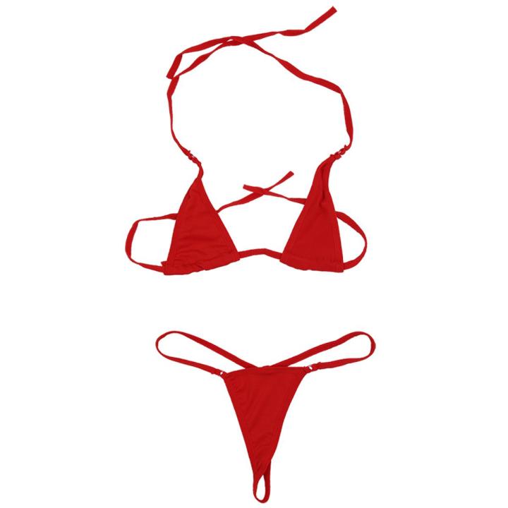 y Women Micro Thong Swimsuit Bikini Set Mini  Top Bathing Suit Cute Red