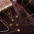 Zovoli Layered Chain Lock Portrait Pendants Necklaces For Women Gold Metal Key Heart Necklace Set Jewelry. 