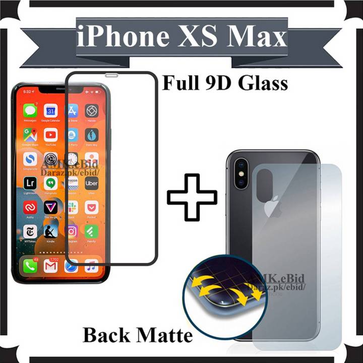 iPhone XS Max Full Black 9D Tempered Glass Edge to Edge Full Glue Screen Protector + Back Matte Protector Soft Skin Sheet Soft Film Protector For iPhone XS Max