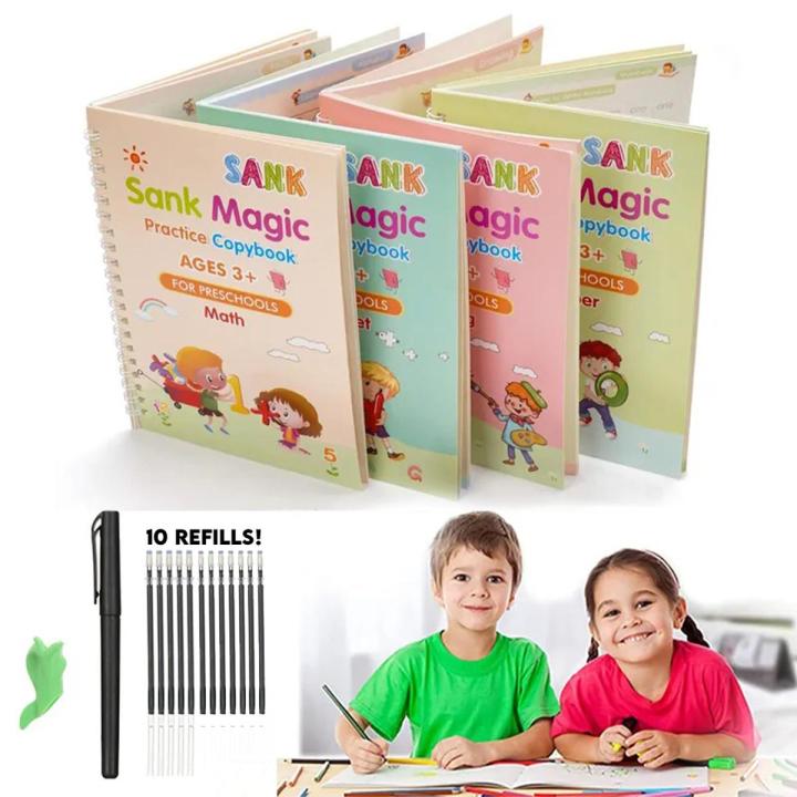 Magic Practice Copybook(4 BOOKS+10 INK REFILL) Book For Montessori Children Tracing Handwriting First Learning Books Kids Preschool