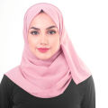 High Quality Popular Design Speediness Pure Color Bubble Chiffon Hijab Convenient Style Double Loop Instant Hijab - Beige. 