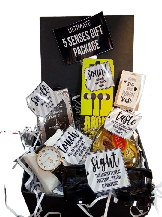 5 Senses Gift Basket for men , boys , gift box  birthday, valentine , engagement or anniversary for him