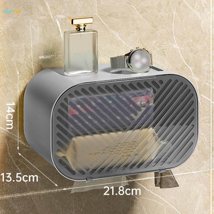 Paper Roll Holder Dispenser with Shelf Transparent Cover Wall Mount