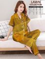 Best Comfortable Ladies Nightwear Shirt Pajamas Two Piece Dress in Lawn Stuff Short Sleeve Pyjama. 