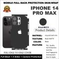 APPLE IPHONE 14 PRO MAX FULL BACK 360 PREMIUM Protection Skin / Wrap-MATTE BLACK FULL BACK 360 PREMIUM Protection Skin / Wrap-MATTE BLACK. 