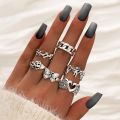 Vintage Hip Pop Butterfly Heart Ring Set for Women Silver Color Plated Mermaid Charm Opening Adjustable Rings Finger Jewelry. 