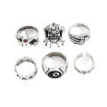 6Pcs   Rings Silver Color Rings Men's Jewelry Set Goth Skeleton Rings Billiards Jewelry. 