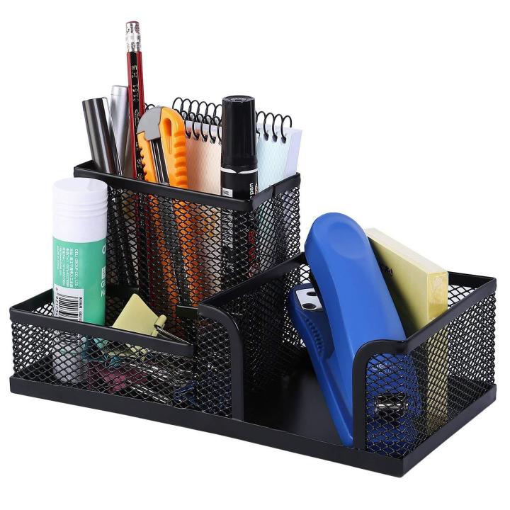 Metal%20Mesh%203%20Compartments%20Desk%20Organizer%20Pen%20Pencil%20Holder%20Stand%20Memo%20Holder%20Stationery%20Storage%20Organiser%20for%20Office%20Home%20Black%20-%20Image%203