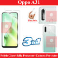 Oppo A31 Tempered Glass Screen Protector Polish Glass + Oppo A31 Back Clear Jelly Protector Soft Film Protection Hydrogel Film Protector + Back Camera 9H Gorilla Flexible Protector For Oppo A31. 
