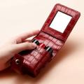 Mini PU Leather Lipstick Bag with Mirror – Crocodile Pattern, Button Closure, Travel Cosmetic Pouch. 