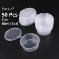 Pack of 50 60ml Clear Plastic Sauce Containers with Lids for Food Storag. 