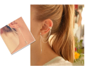 Pair Of Ear Cuff Long Chain Leaf Tassel Stylish Earrings For Girls - Golden. 