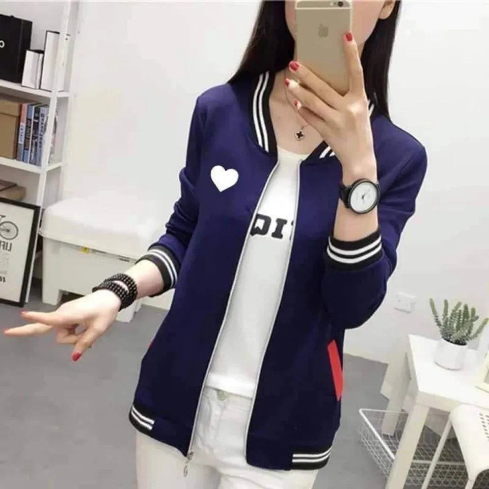 Women Heart Printed Zipper Light Weight Jacket For Blue Color Daraz.pk