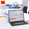 KODAK USB 2.0 Flash Drive H2testw 32GB 64GB 128GB Pendrive Waterproof Memory Stick Leather Landyard Metal U Disk + Type-c Reader. 
