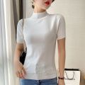 Spring and Autumn New Mock Neck Sweater Women's Slim Fit All-Match Short-Sleeved Sweater Inner Wear Blouse Pullover Bottoming Shirt. 