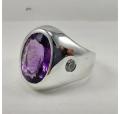 Natural Amethyst Gemstone with 925 Sterling Silver Ring For Men's. 