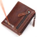 Leather Men Wallets Name Engraving Cow Leather Short Card Holder Men Purse Double Zipper Male Wallet. 
