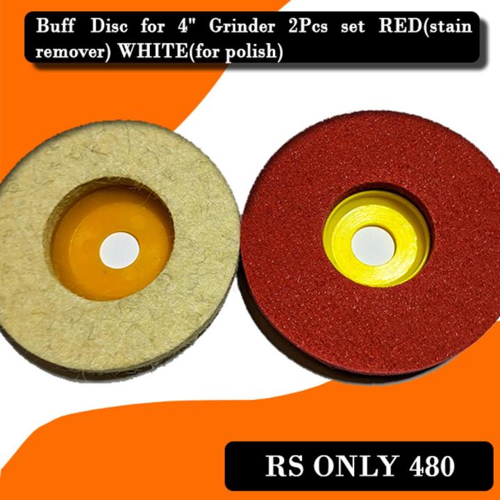 Buff Disc for (4"-5") Grinder 2Pcs set RED(stain remover) WHITE(for polish)