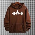 Brown dumbell pullover warm fleece kangroo hoodie for men and boys. 