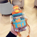 ECO SILICONE HEAT RESISTANT DRINKING WATER BOTTLES 300ML,children's large capacity water cup cartoon plastic double drinking cup summer big belly cup good-looking water cup food grade with straw by Yumbasket. 