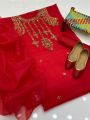 Girl's Dream Fashion Party Collection 2024 3pcs Handmade Dress For Women Organza tilla Aari Beets Embroidry Handmade Shirt Organza Kundan Dupatta Khatan Trouser. 