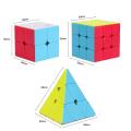 Bundle of 3 Rubik's Cubes (2x2 , 3x3, & Pyramid) - Sticker Magic Cube Set Puzzle Cube Toys for Kids and Adults. 