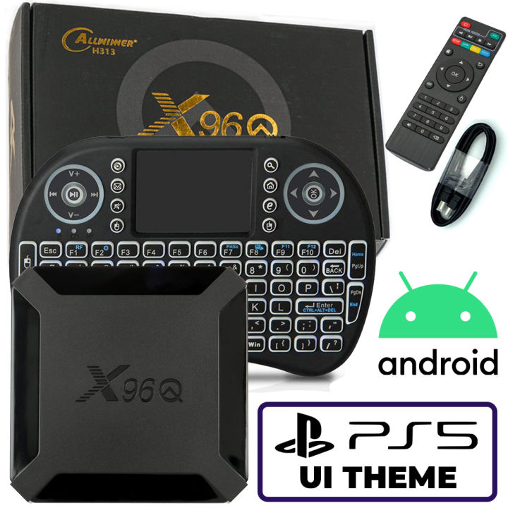 X96Q Android TV Box + Retro Game Console - PS5 Theme UI Edition, Mini Wireless Rechargeable Keyboard, 150+ Bestselling Retro Games