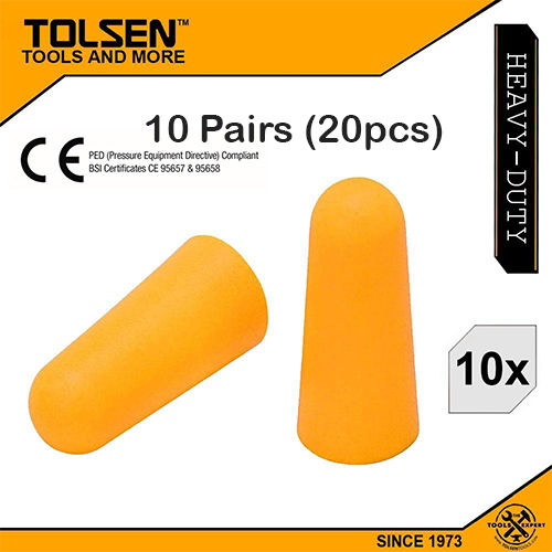 Tolsen 10 Pairs Disposable Cylindrical Foam Ear Plugs 45081 for Sound Sleep, Noise Suppression