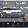 Rearview Mirror - 4.3” DVR Monitor Rear View Dual Camera Video Recording System in Full HD 1080p w/ Built in G-Sensor Motion Detect Parking Control Loop Record. 
