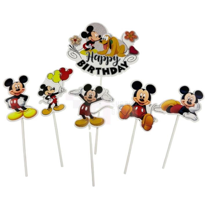 Mickey Mouse Theme Cake Toppers - Cake Toppers - Red Colors - Boys Theme - Pack Of 6 Cake Toppers
