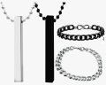 PACK OF 3 MEGA DEAL FASHION STAINLESS STEEL | BLACK 3D-BAR STICK LOCKET + TITANIUM RING + CUBAN LINK CHAIN BRACELET FOR BOYS AND GIRLS | TRENDY JEWELRY SET FOR MEN AND WOMEN. 